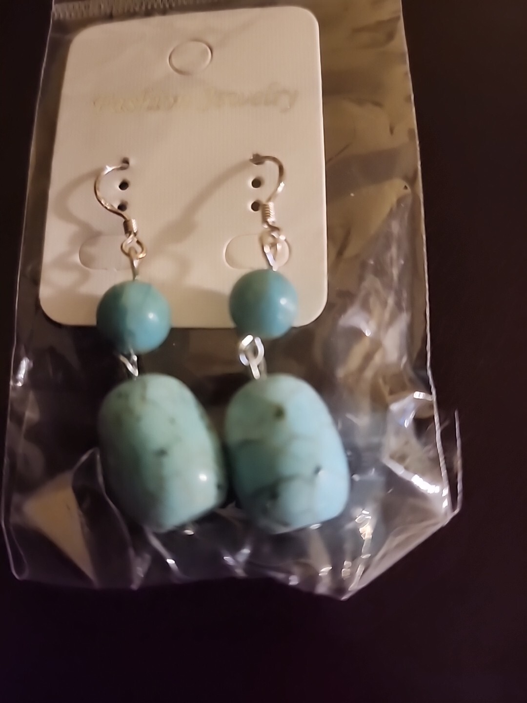 Fashion Jewelry Faux Turquoise Blue Bead Dangle Earrings NOS