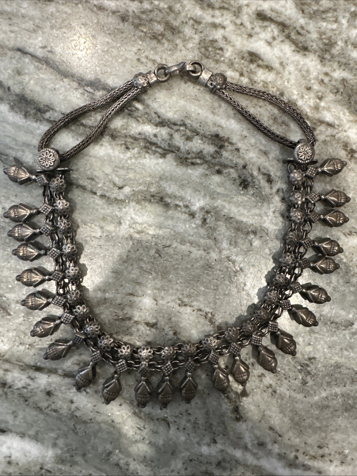 Gorgeous heavy Antique North African Silver Ethnic Necklace 16”