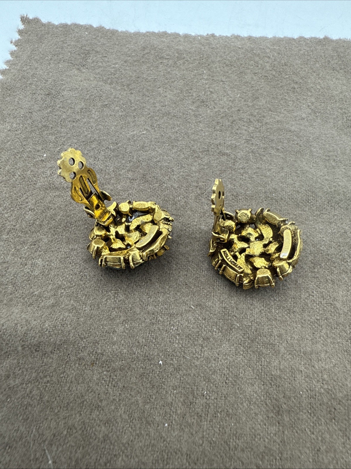 1950’s HOLLYCRAFT signed Multicolor Pastel Rhinestones Earrings READ