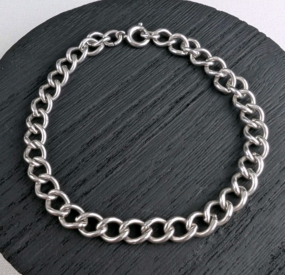 Vintage Signed ACo Sterling Silver Curb Link Starter Charm Bracelet 7.25″ 8.9g