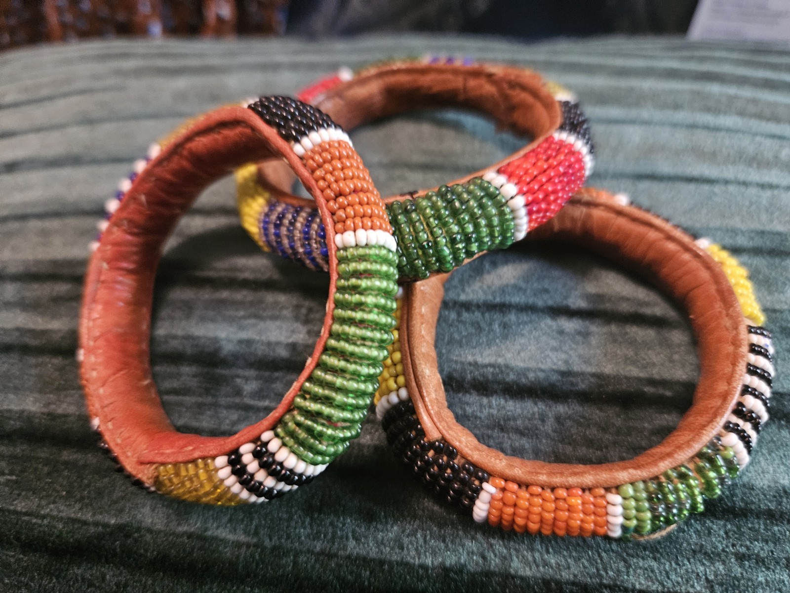 Vintage * Handcrafted Beaded & Leather African Bracelets or Hair Wrap * 5cm