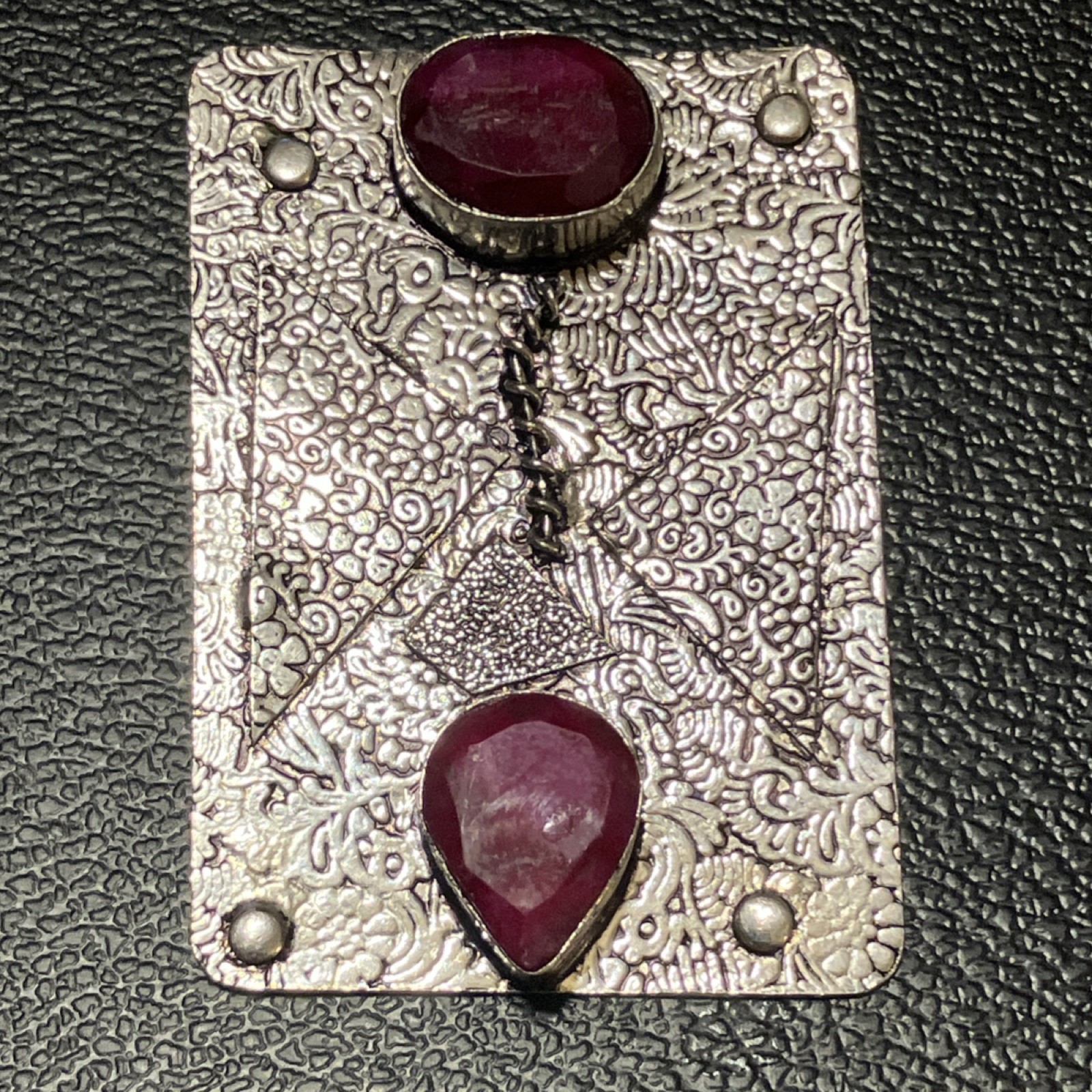 Vintage Sterling 925 Faceted Ruby Gemstones Bezel Setting 2.3” x 1.5” New