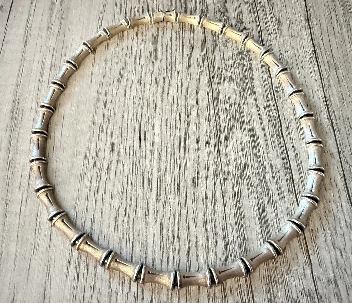 Vintage Sterling Silver 925 Italy Bamboo Link Chunky Chain Choker Necklace 25g