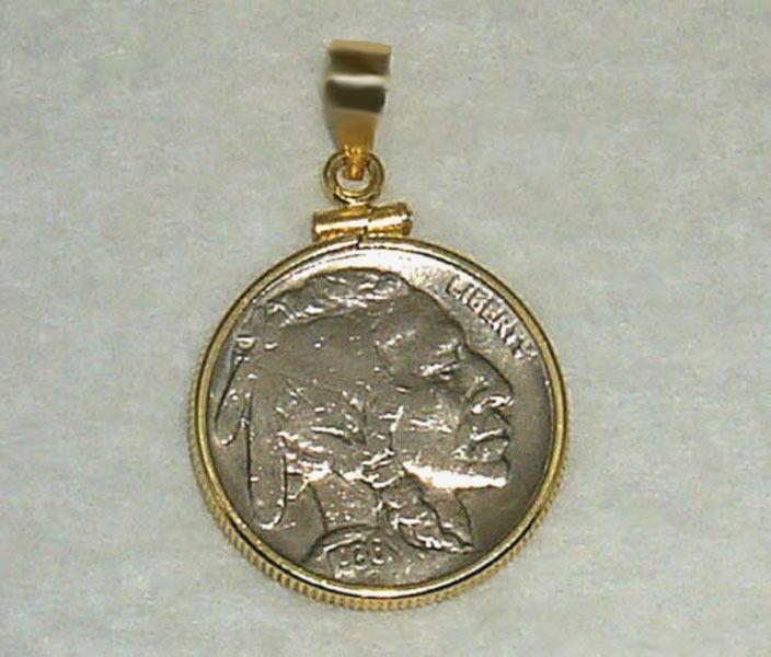 Coin Pendant Vintage Indian Head Nickel 14K Gold Filled Bezel Soldered Bail