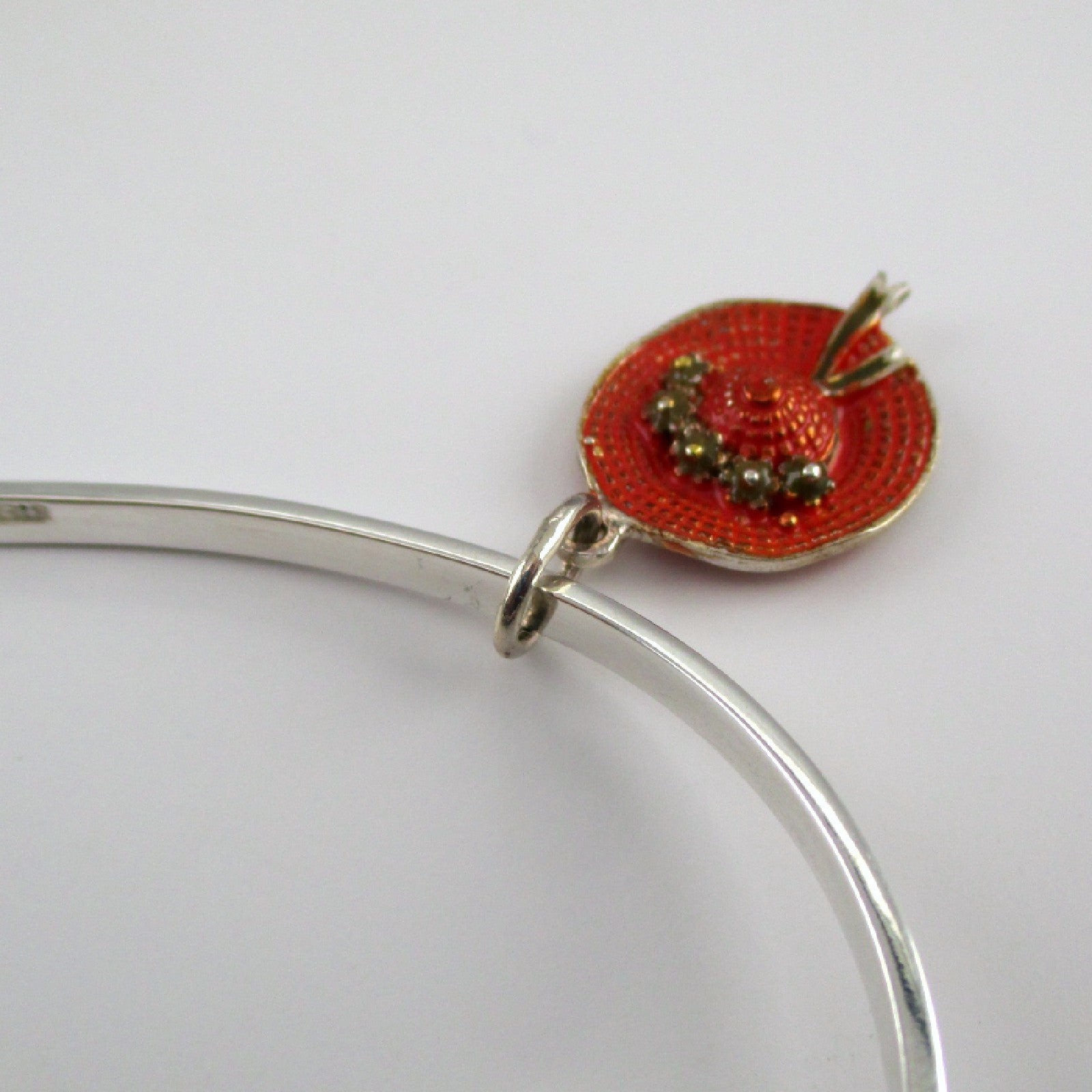 Sterling Silver Outline Heart Bangle Charm Bracelet Gift for Her Vintage New BCS