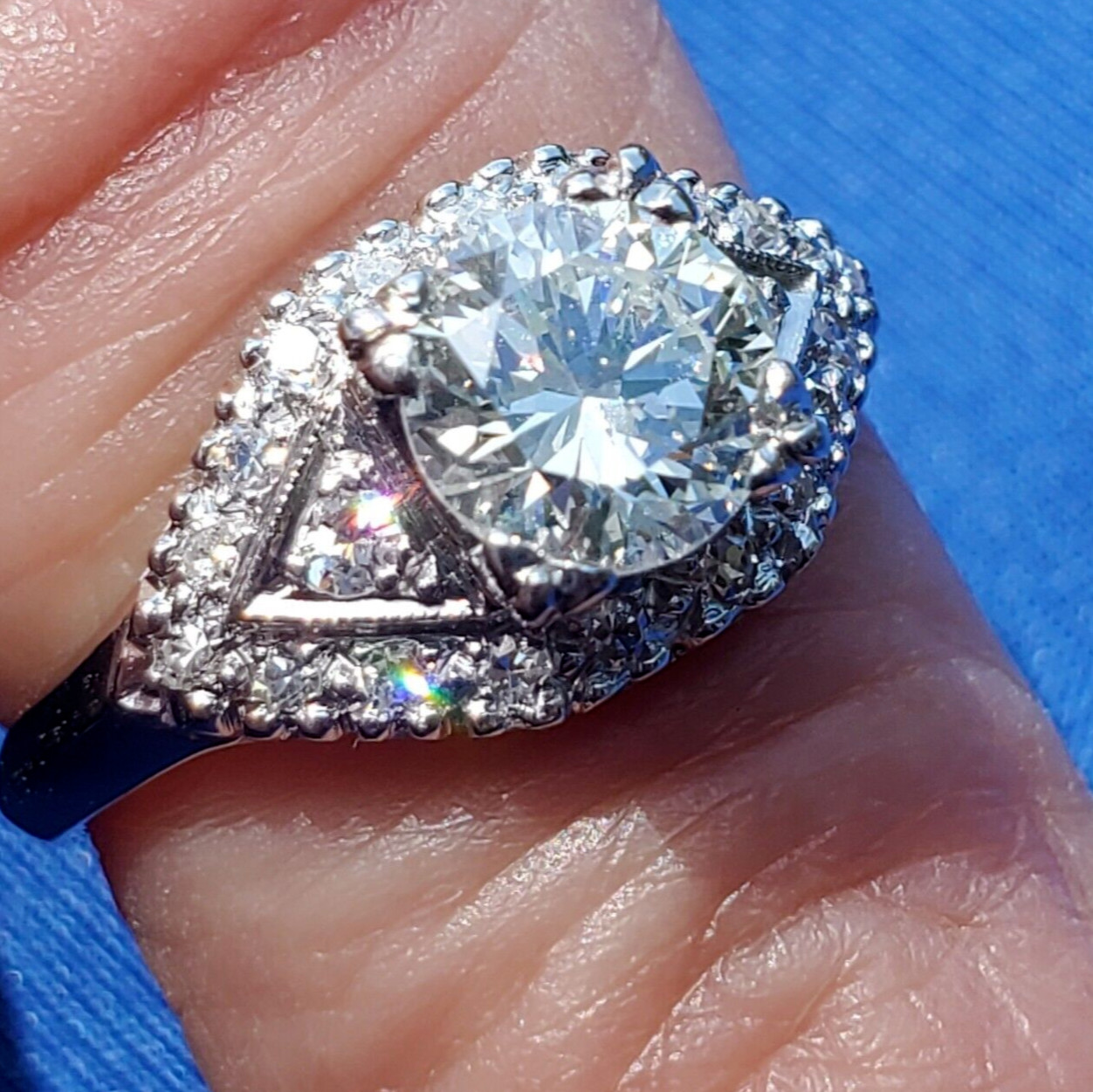 Original EARTH MINED DIAMOND Deco SOLID PLATINUM Engagement Ring & Wedding Band