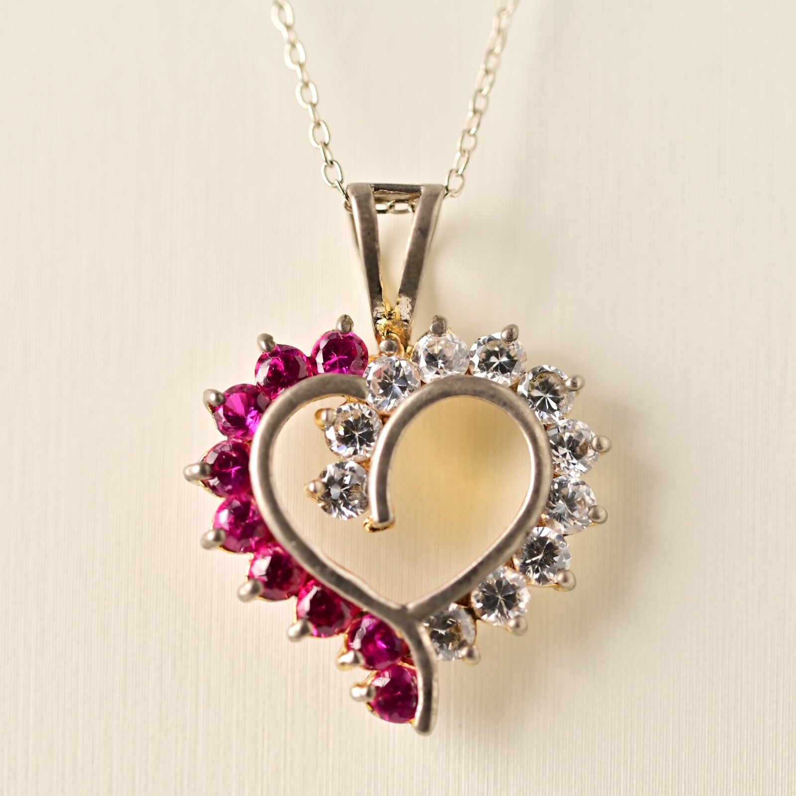 THAI HAN Vintage Original Sterling Silver Gemstone Heart Pendant Estate Necklace