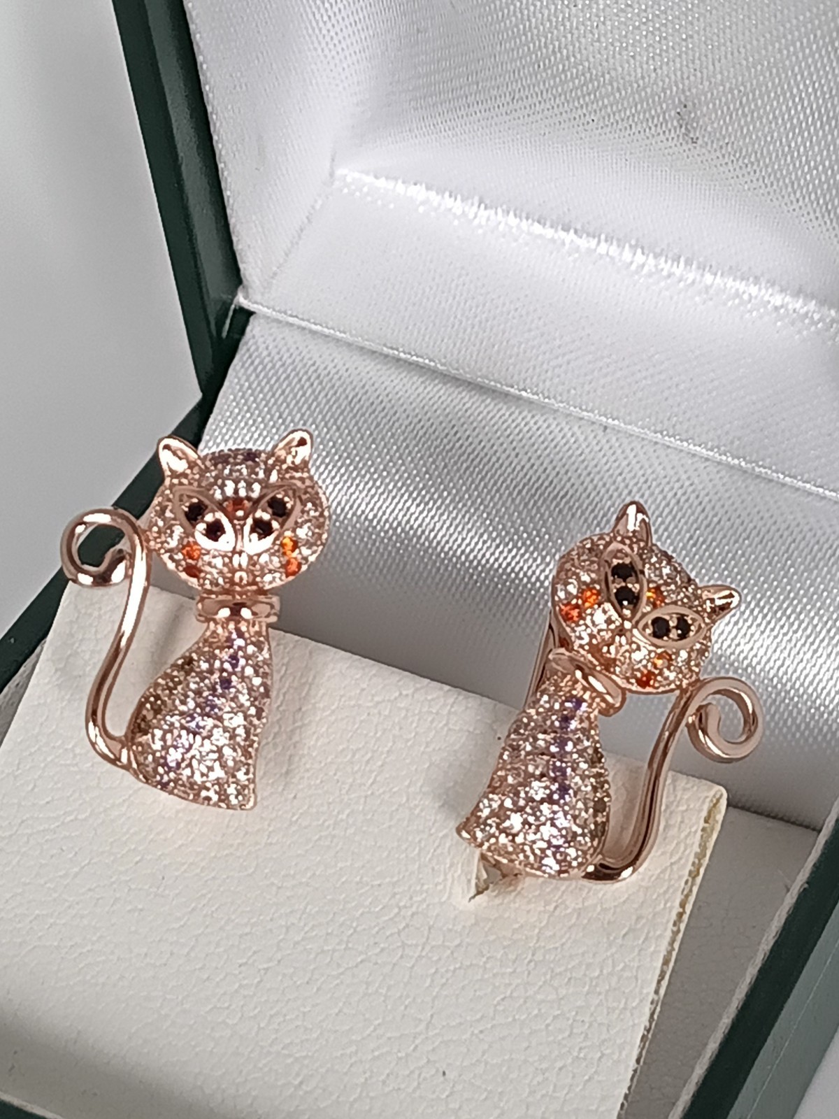 Vintage 1990-s 14 Ct Rolled Gold Cat Zircons Earrings-Hallmarked 585 RG