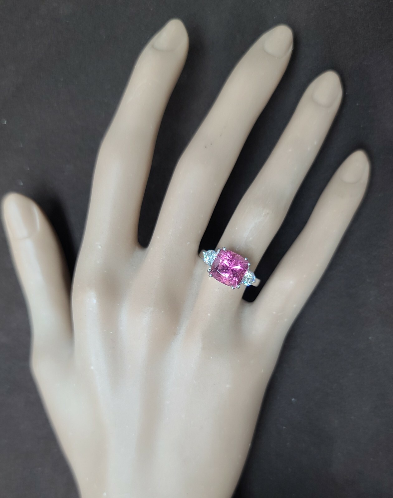 Vintage 14K White Gold Engagement Ring 3.86CT.Natural Pink Tourmaline radiant