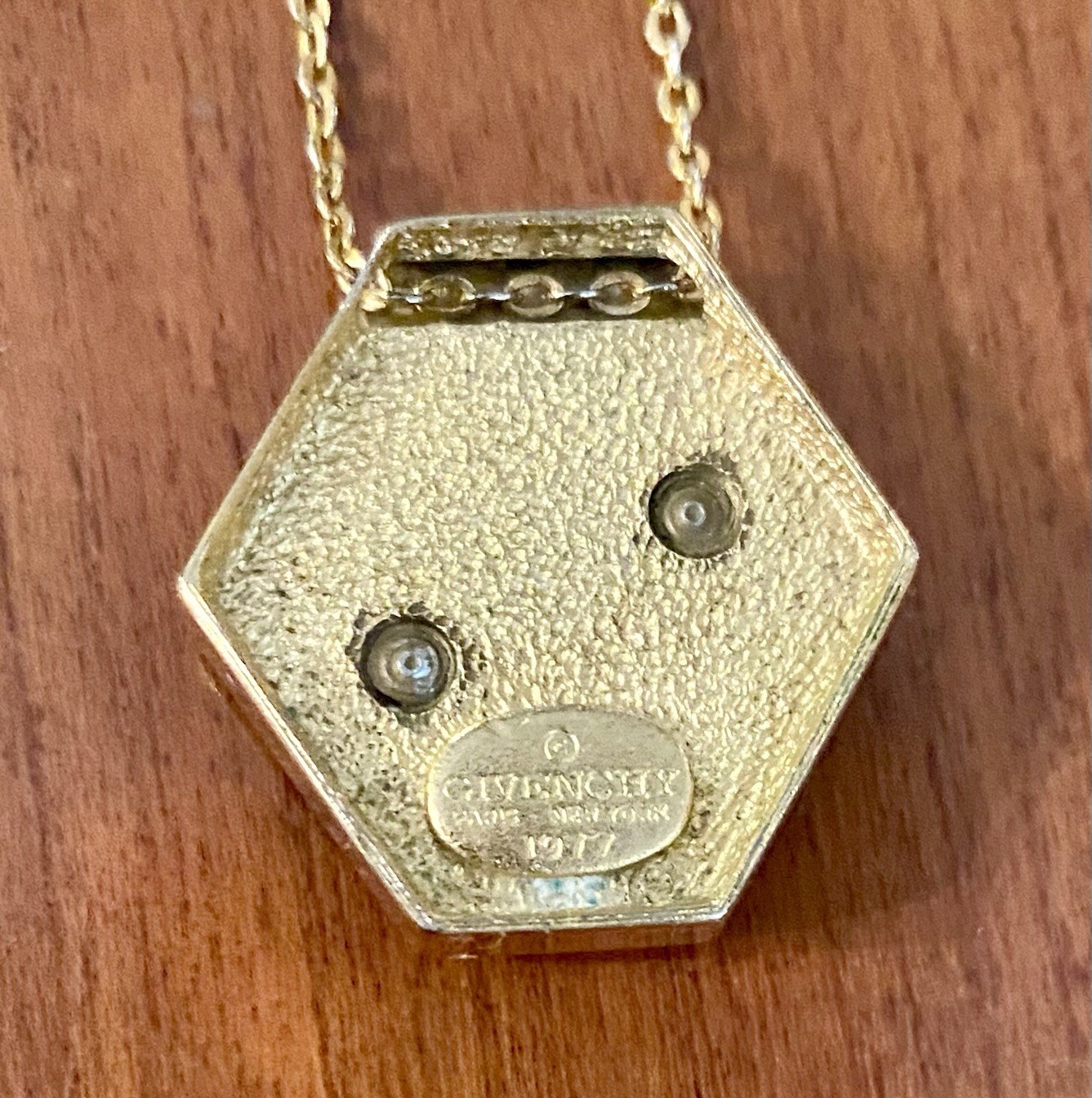 Givenchy Necklace 4G Logo Pendant Gold Tone Grey Vintage 1977 Geometric G Pair