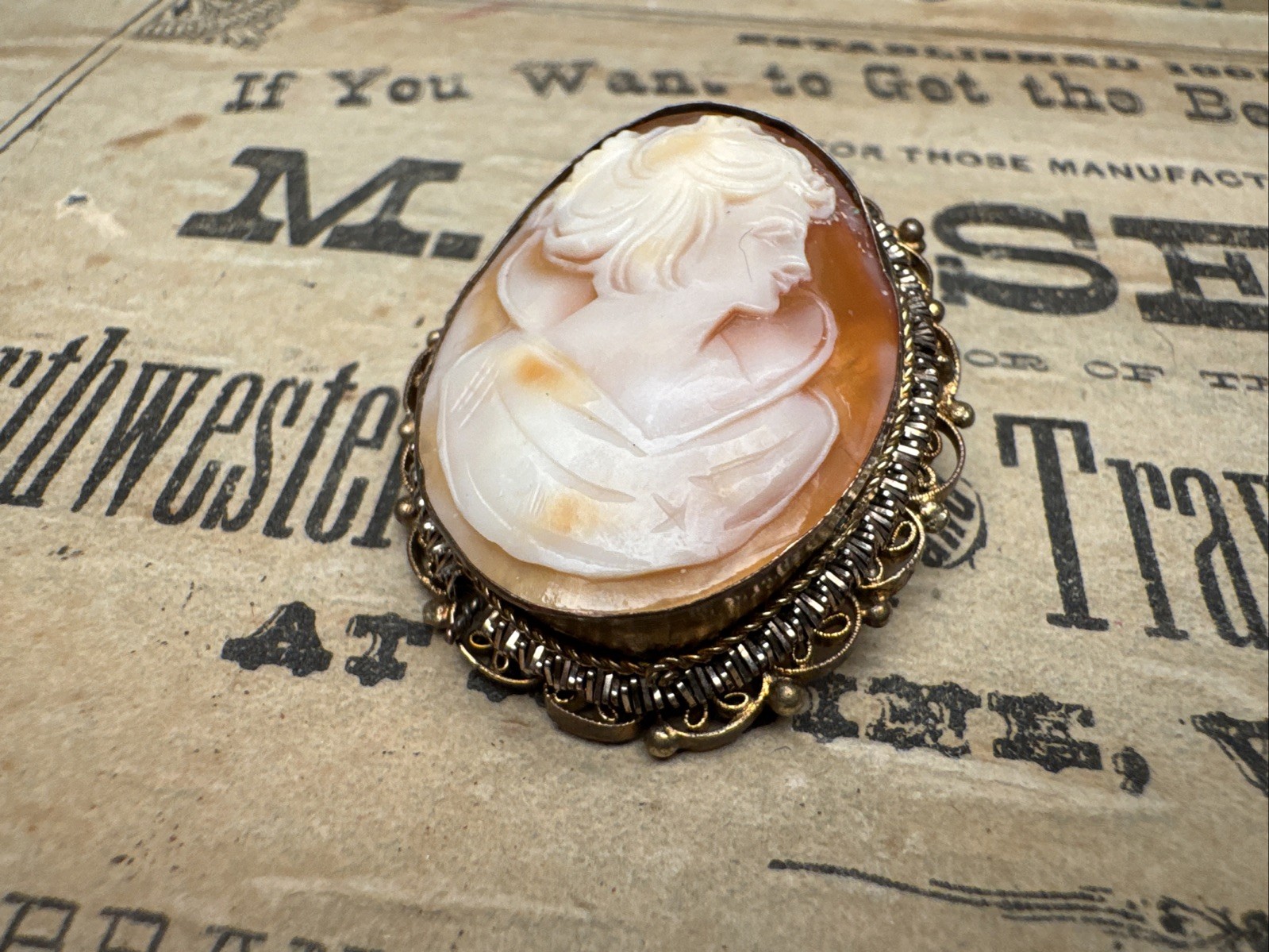 Vintage Carved Shell Cameo Brooch Pendant Beautiful #27￼
