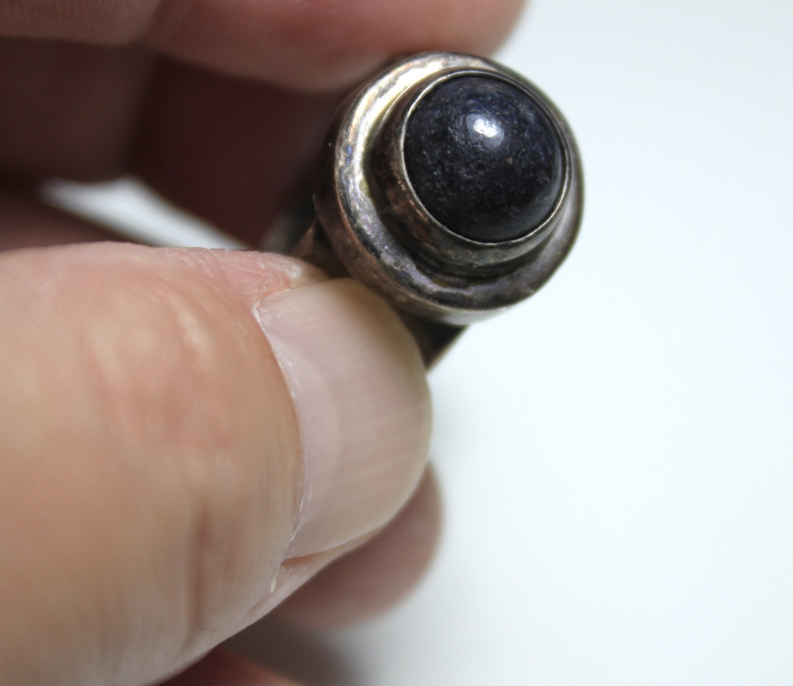 Vintage Peruvian 950 Silver Modernist Statement Ring Black Cabochon Size 7.25