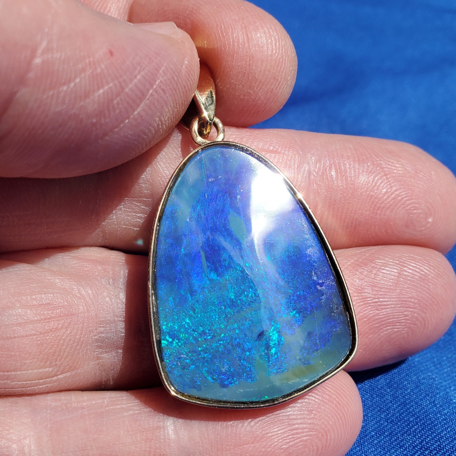 Original EARTH MINED Black Australian OPAL Bezel Set Pendant Deco SOLID 14K GOLD