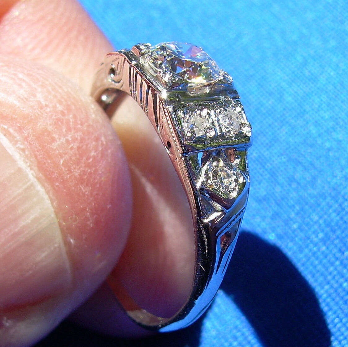Original EARTH MINED DIAMOND Art Deco Engagement Ring Antique Platinum Solitaire