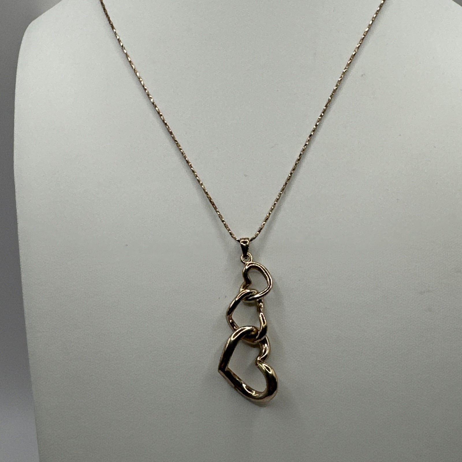 Vintage 18K RGP Rolled Gold Plated Dangle Heart Pendant Necklace 18-20”