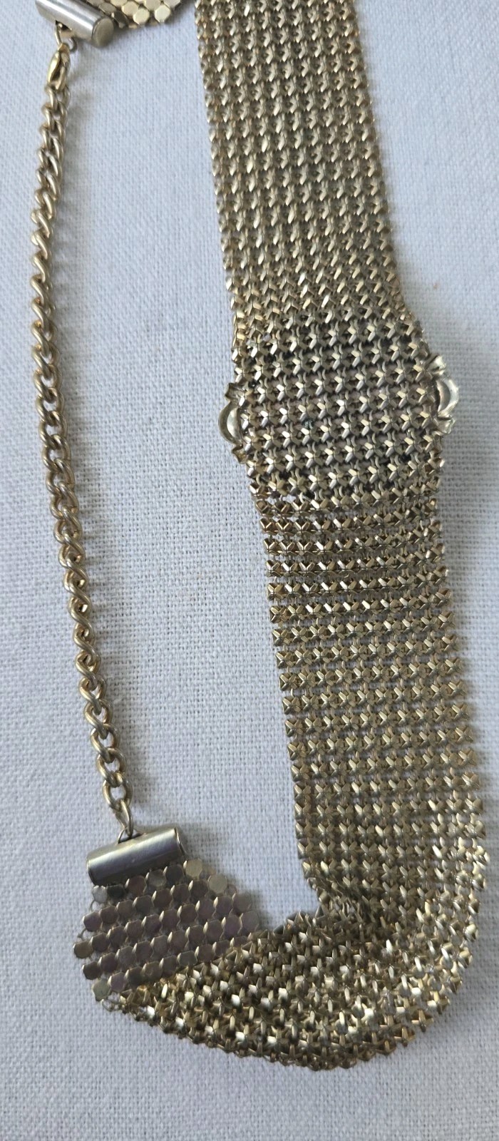 Vintage Style Gold Tone Mesh Choker Faux Pearl Liquid Metal Adjustable 16 Inches