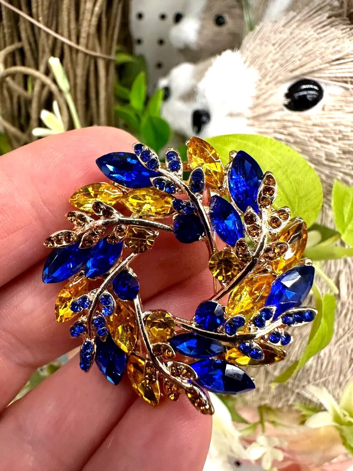 New Ukrainian Easter Wreath Rhinestone Brooch, Wheat Pin, Easter Gift For Her