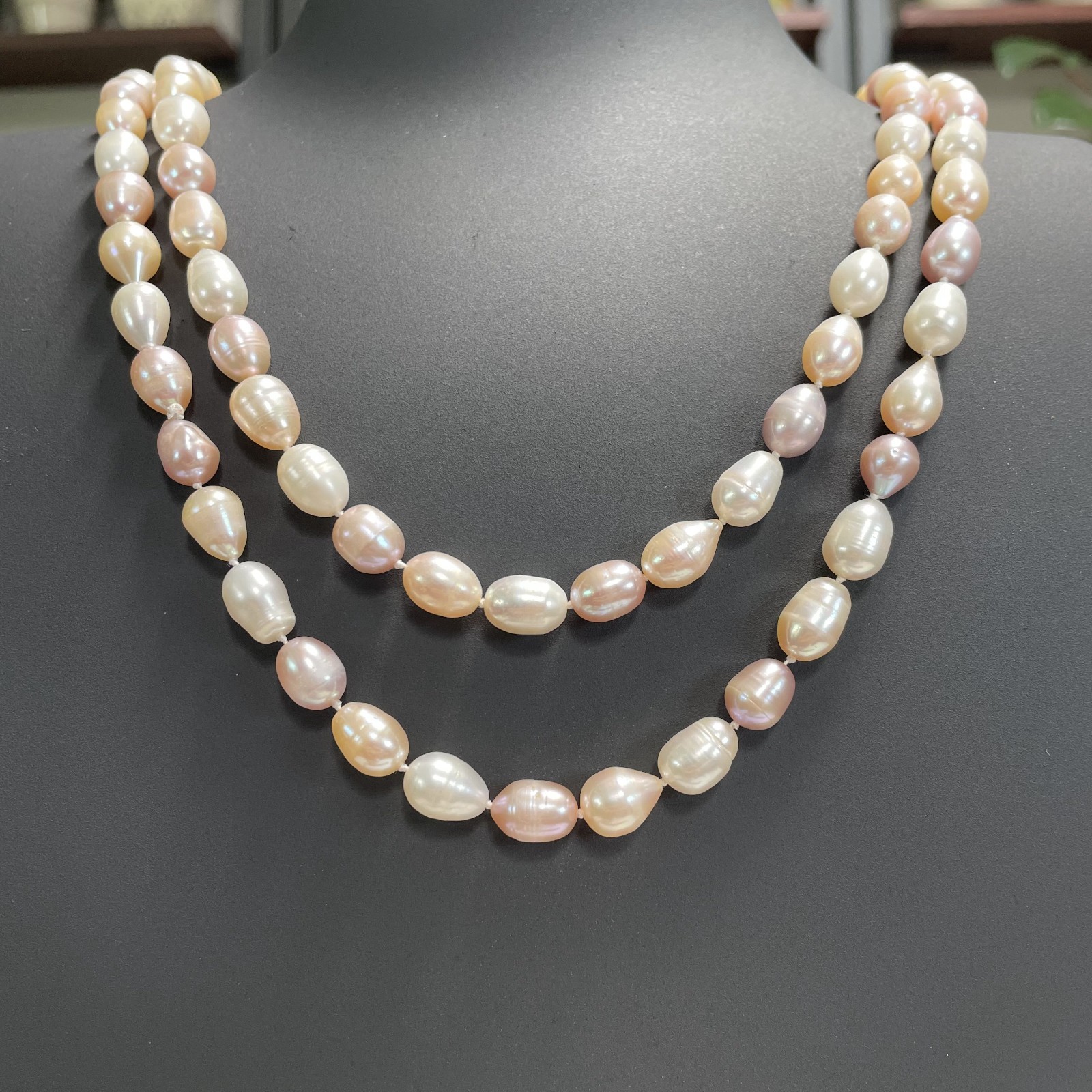 Vintage Baroque 8mm Multigradient Pink & Shape French Fresh Water Pearl Necklace