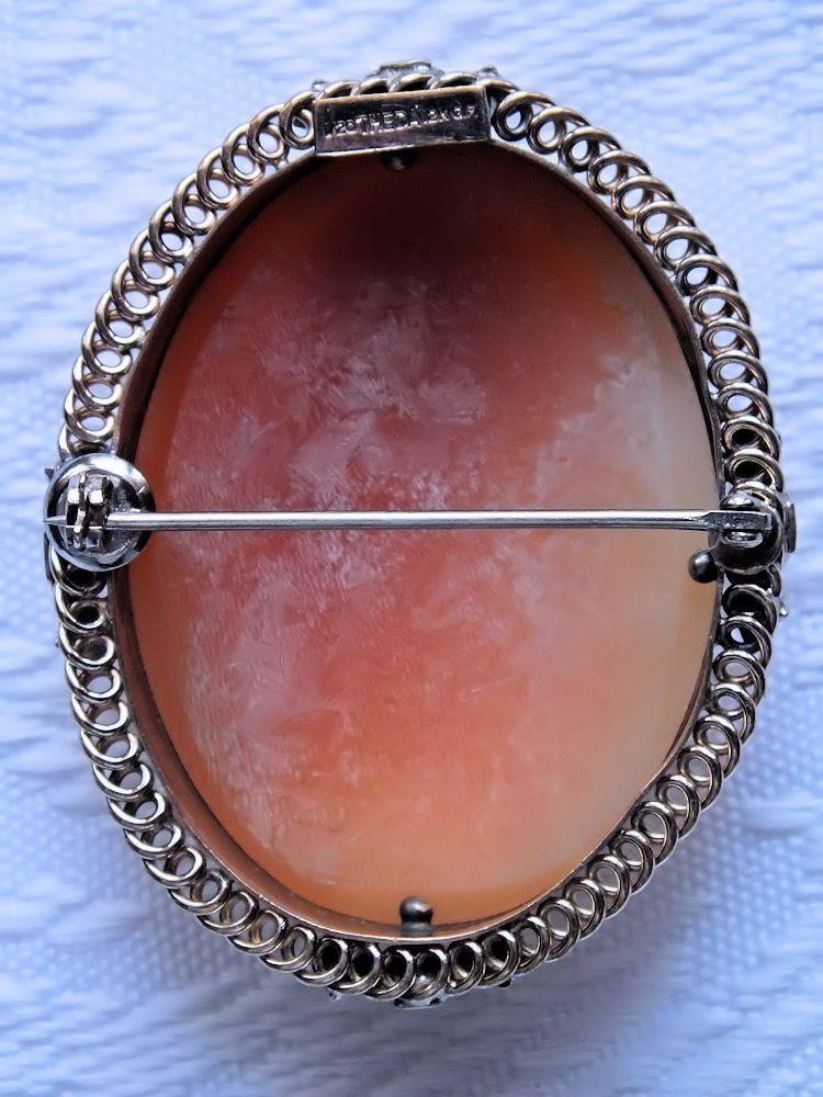 ESTATE VINTAGE 12K GOLD FILLED FANCY FILIGREE SETTING SHELL CAMEO BROOCH *FLORA*