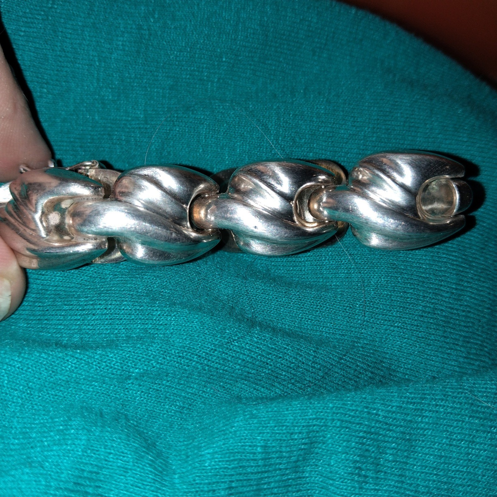 925 Sterling Silver Italy Modernist Domed Wave Link Bracelet 8 Inch 30g Vintage