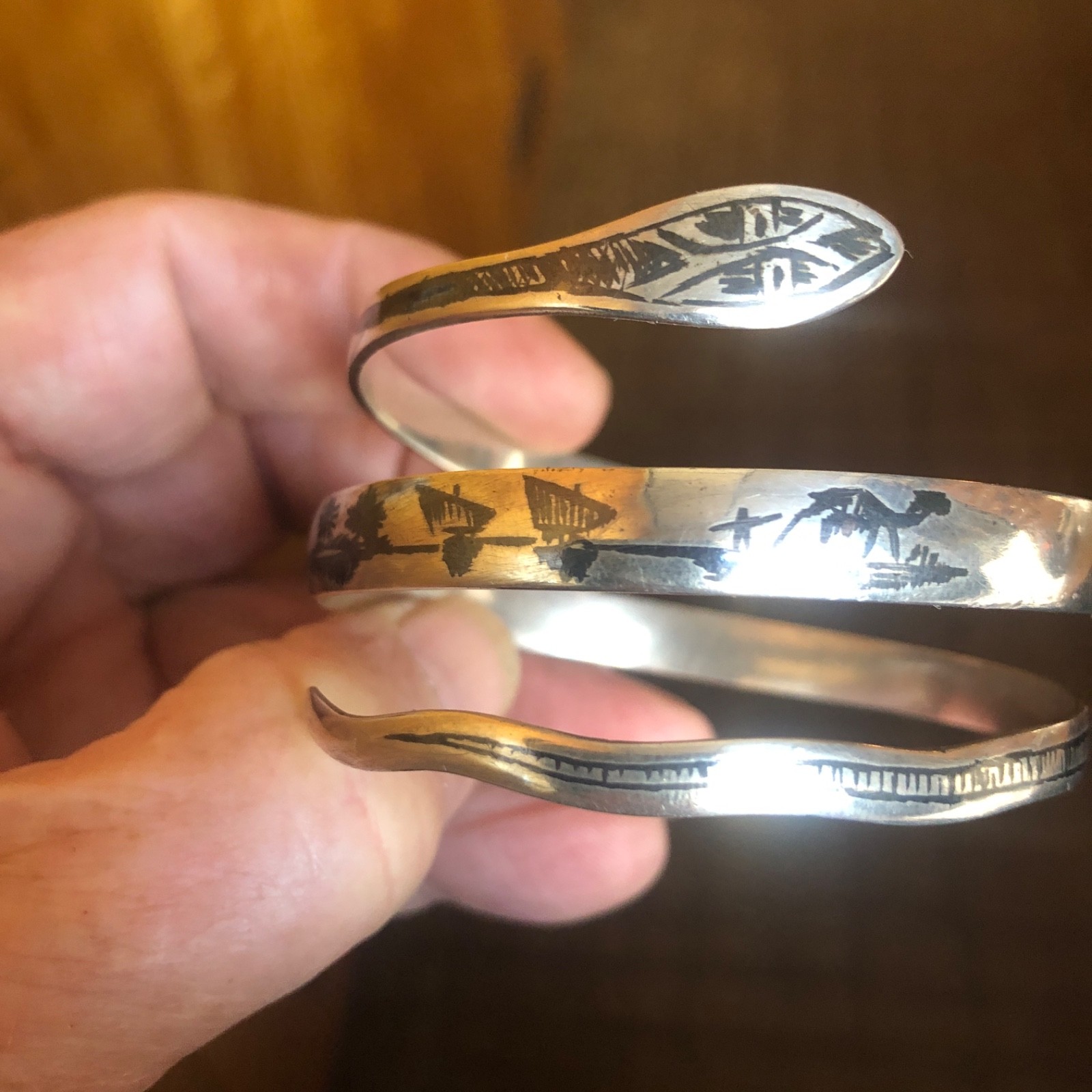 Art Deco Sterling Niello Snake Cuff / Bracelet Egyptian Revival 1930 42 Gram
