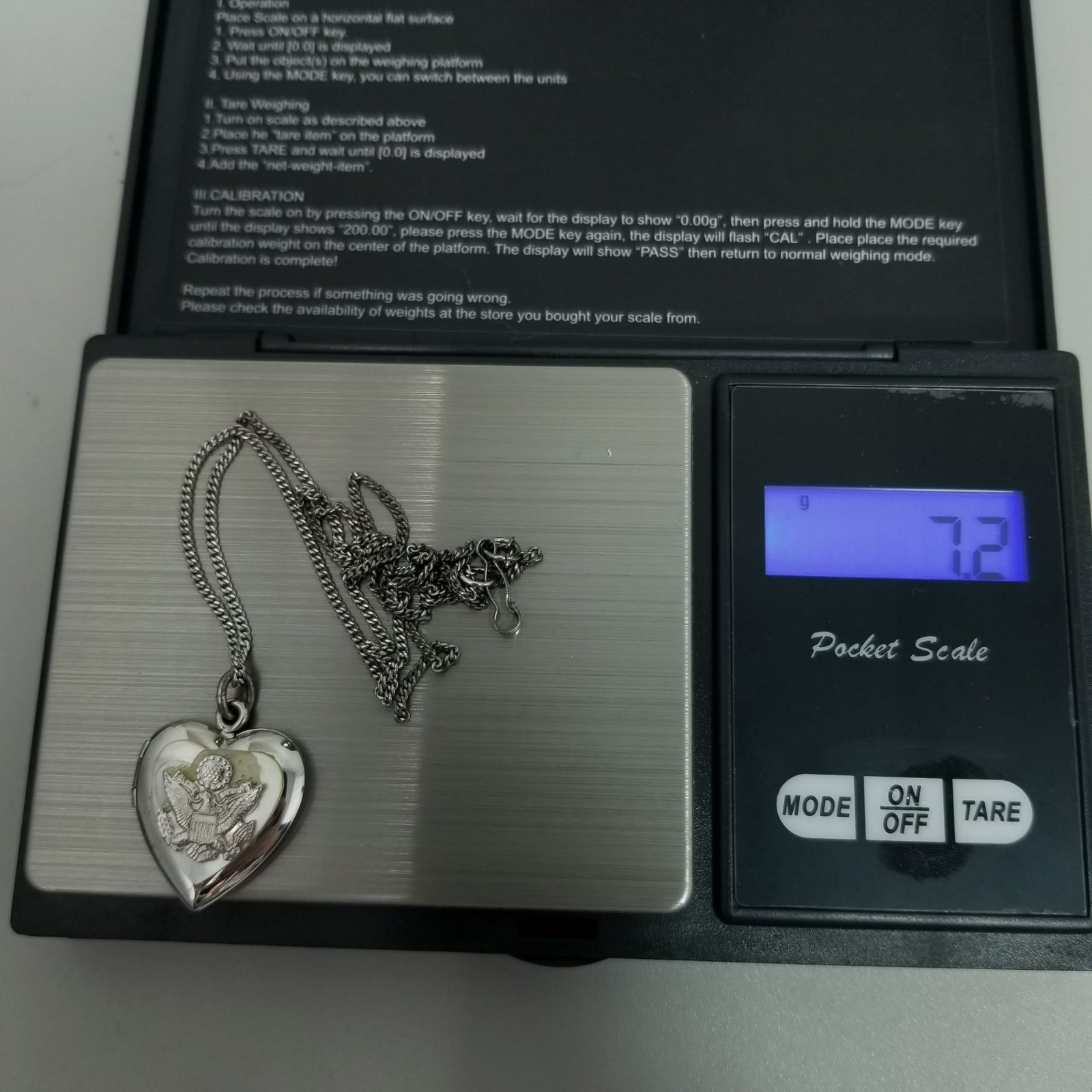 Vintage Sterling Silver Army Eagle Sweetheart Locket Pendant Necklace WWII