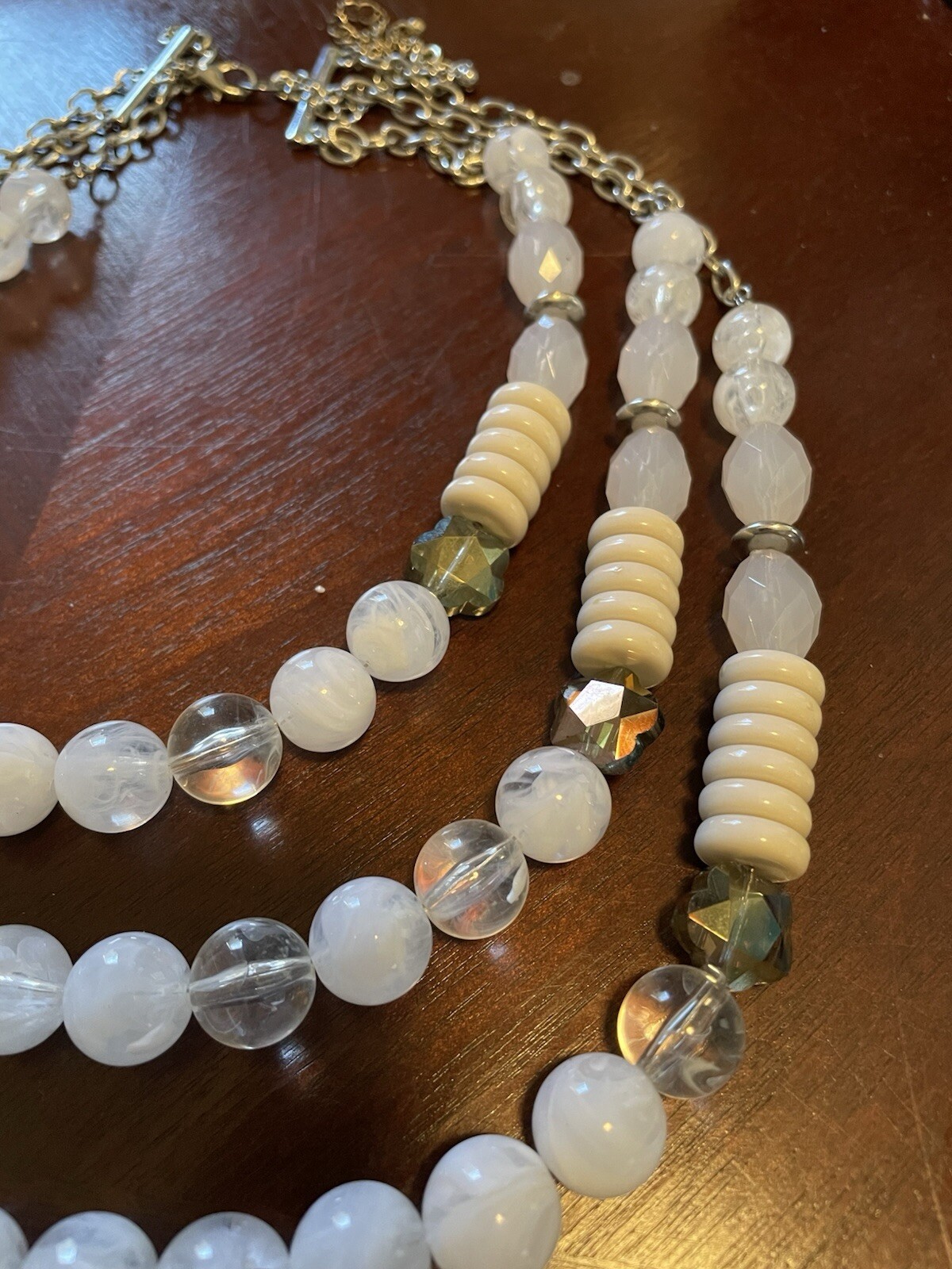Lani Three Strand Necklace/Silvertone 17” /Various Material