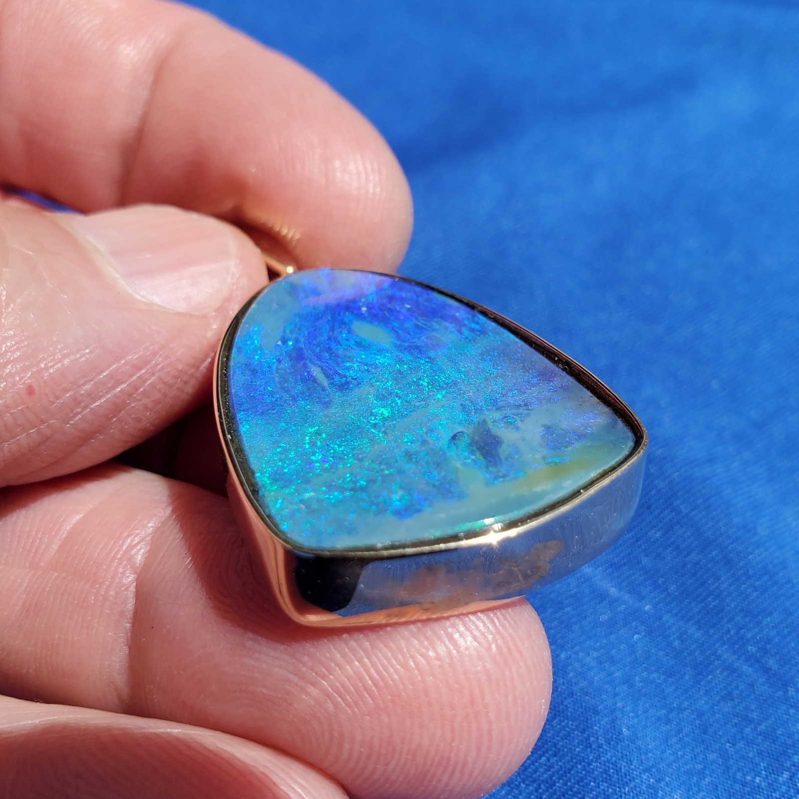 Original EARTH MINED Black Australian OPAL Bezel Set Pendant Deco SOLID 14K GOLD