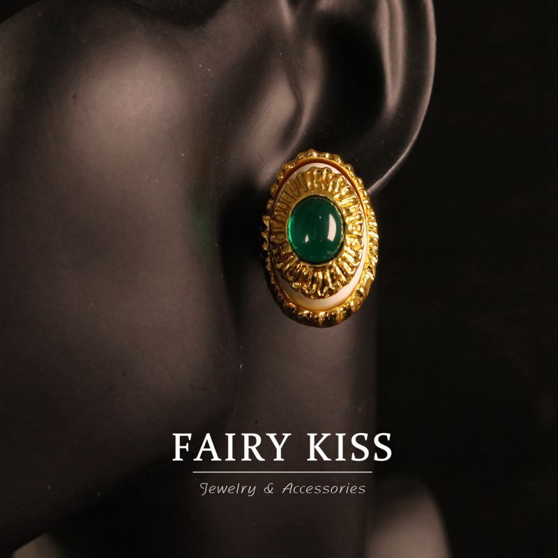 Retro Jewelry French Court Style Plated With Real Gold Glass Eye Studs
