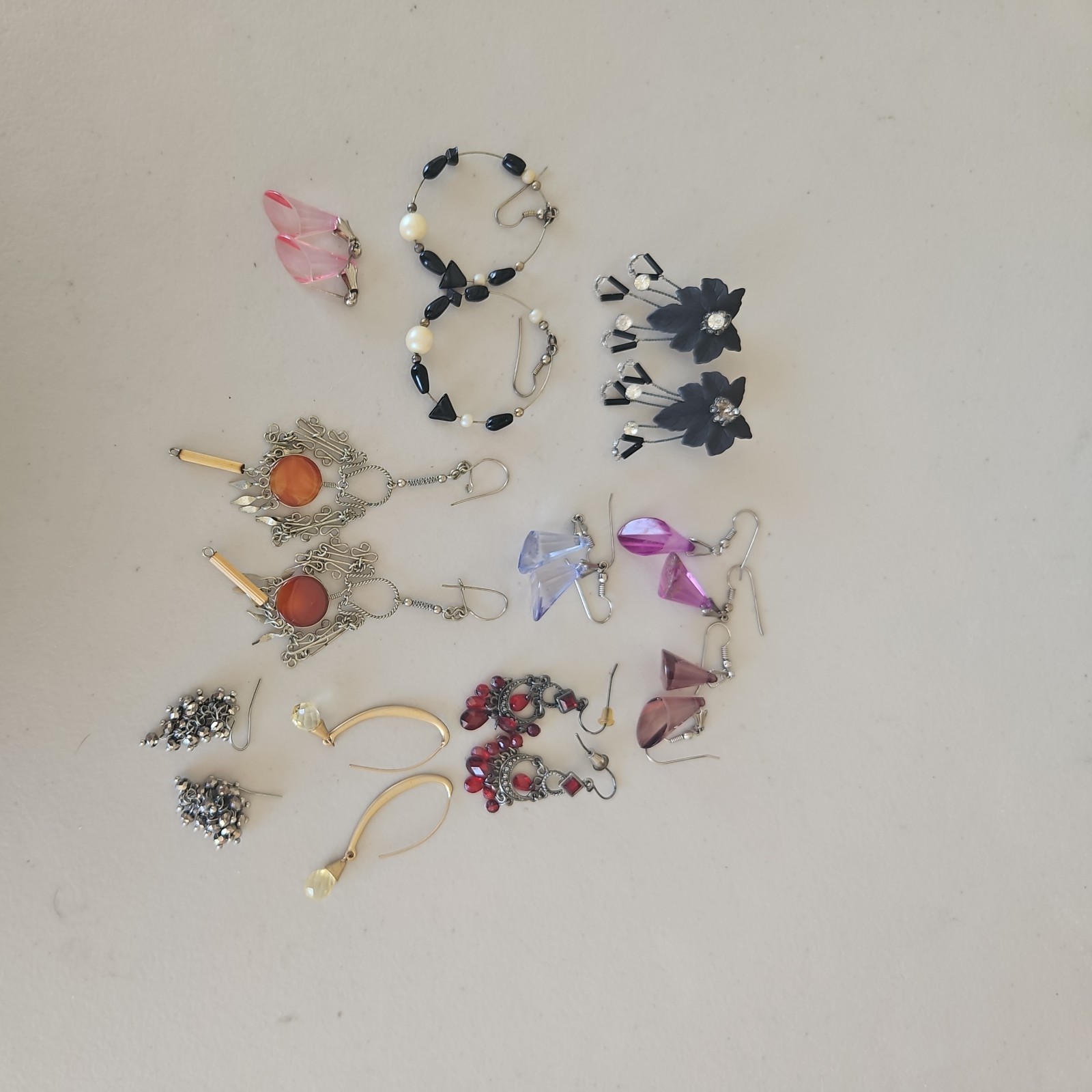 Vintage Pierced Earrings Lot Of 10 Pairs Various Lengths Styles Material 21