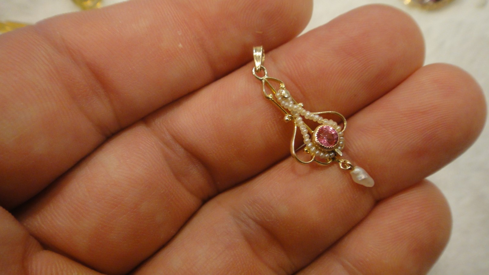 Vintage Victorian Antique Estate Jewelry 10k Gold Seed Pearl Charm Pendant COOL