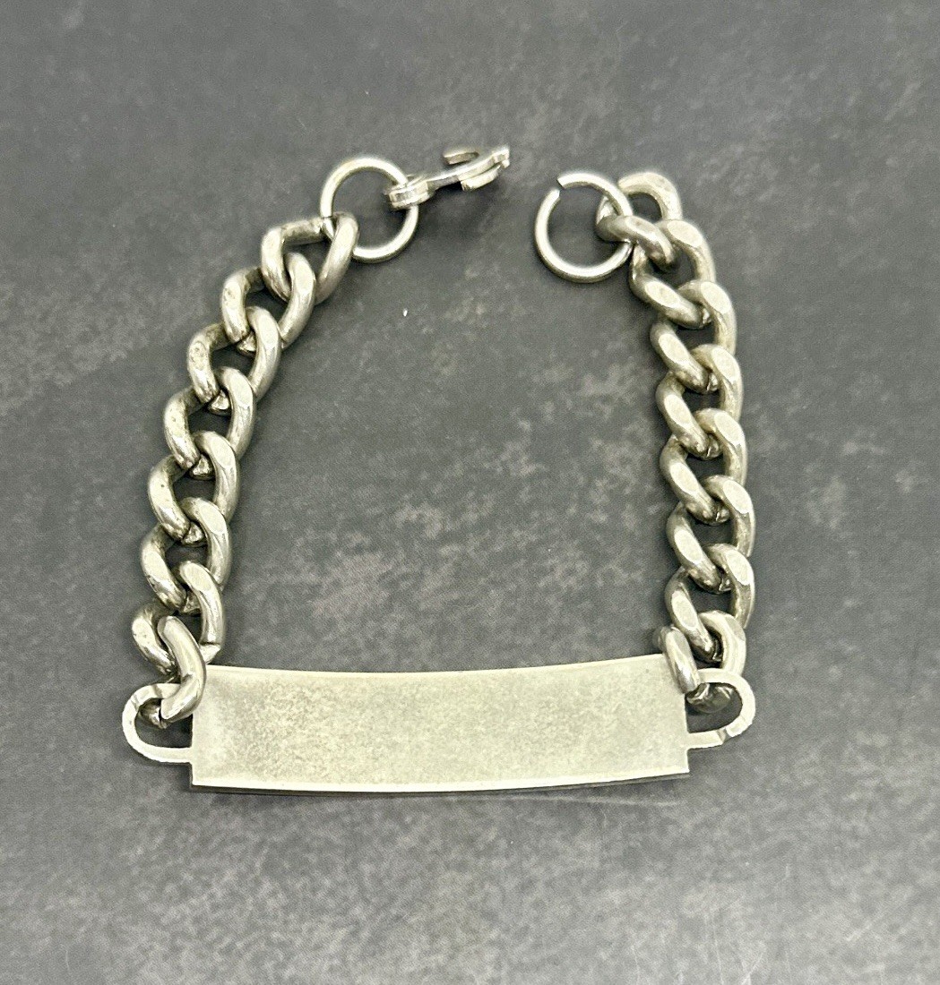 Vintage ID Bracelet Chunky Curb Chain CHARLES Made In Japan Silver Tone 7.5″