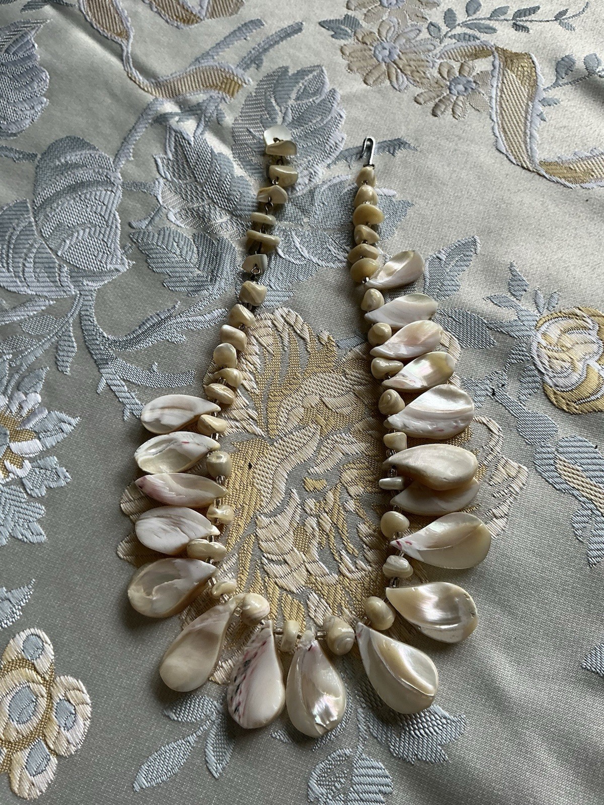 Vintage Mother Of Pearl Fringe Collar Choker Necklace Japan Mid Century
