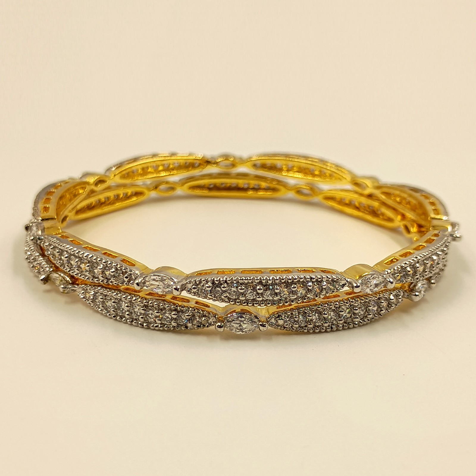 Handmade South Indian CZ Bangle Set 22K Gold Plated Bridal Wedding Jewelry Sets