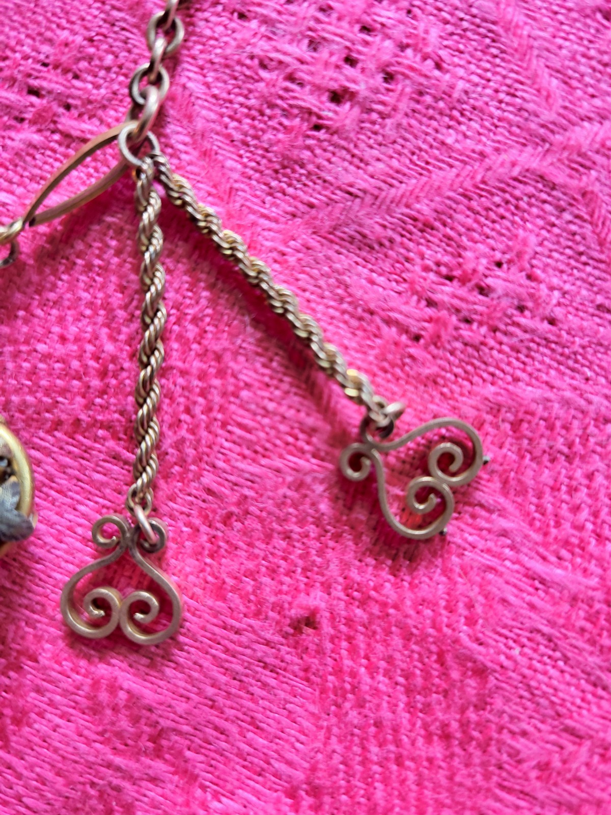 Antique Victorian Gold Filled Book Chain With Etruscan Charms OOAK