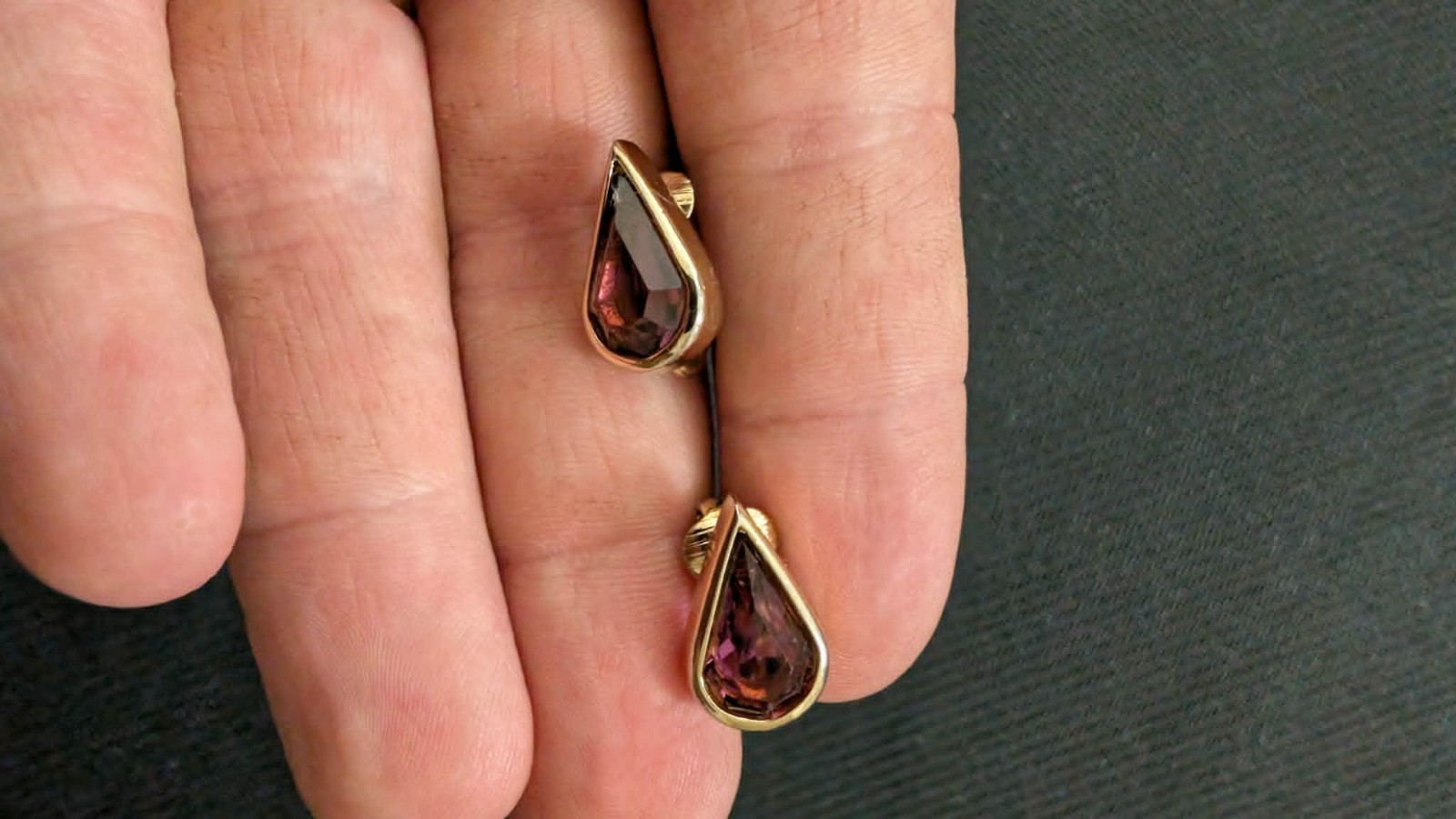 Vintage Christian Dior Signed Gold Tone Amethyst Purple Crystal Clip Earrings