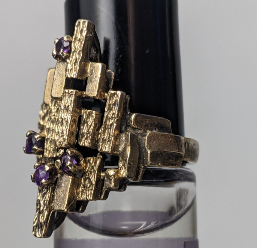 ESPO Sterling Silver Amethyst Ring Abstract Brutalist MCM Size 6 | 5.31g Vtg
