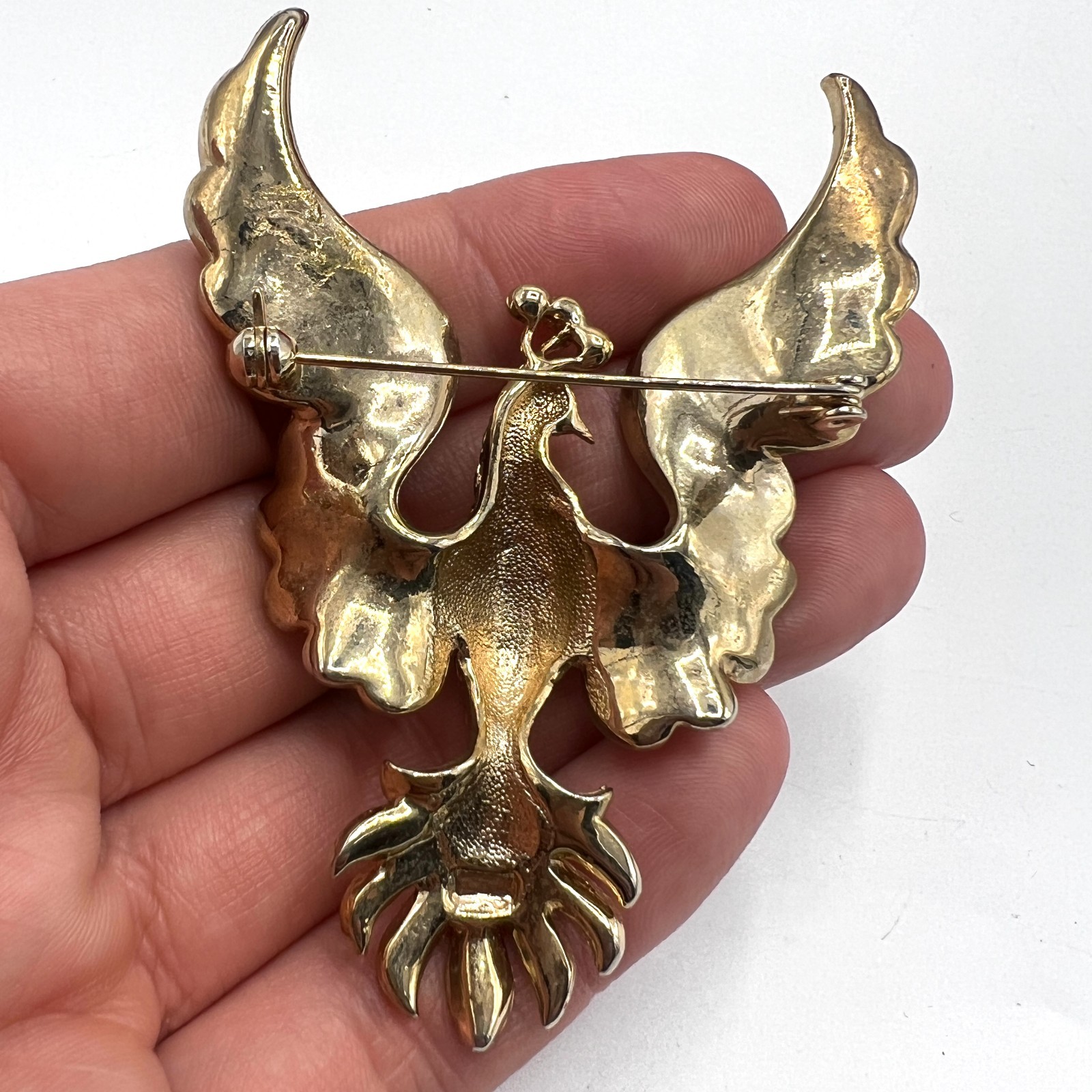 Magnificent Vintage Rhinestone Fantasy Bird Brooch – Jeweled Peacock Phoenix Pin