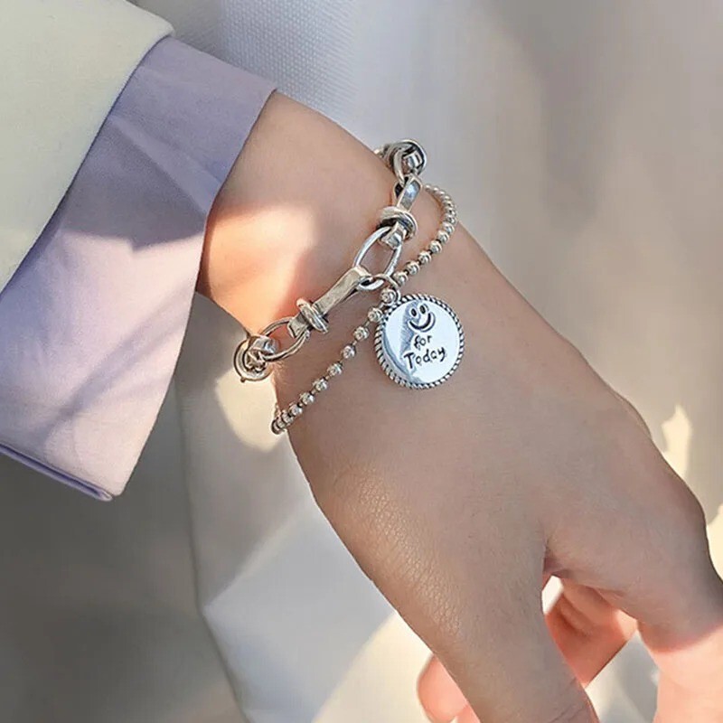 Retro Punk Geometry 925 Sterling Silver Chain Vintage Creative Women Bracelet