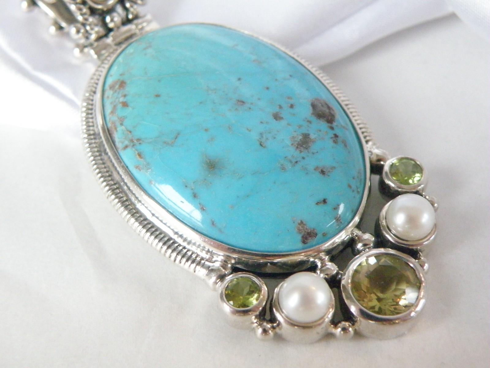Huge Sterling Silver 925 Turquoise Statement Heavy Enhancer Pendant