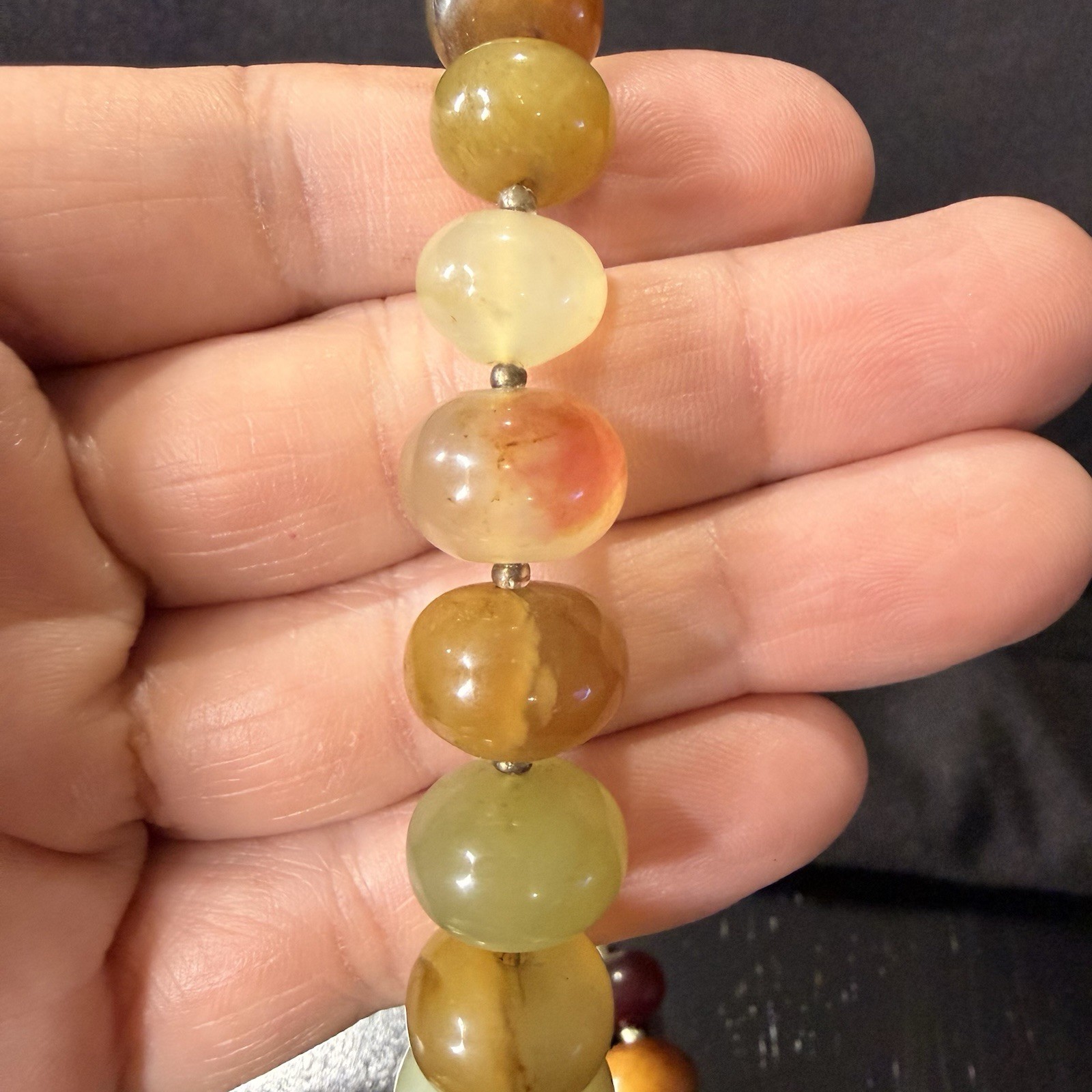 Vintage Multi Stone Beaded Necklace Large Polished Gemstone 19in