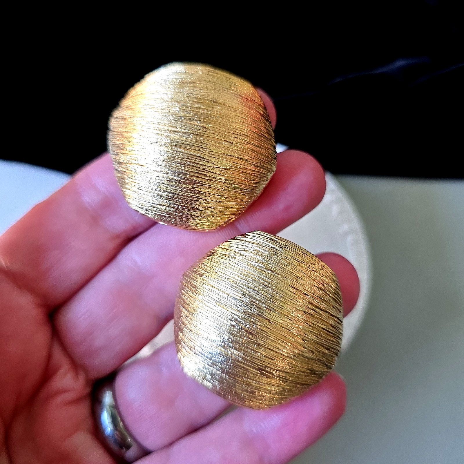 Vintage 80s Gold Tone Textured Large Earrings Clip On