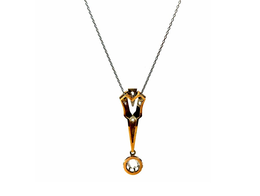 Victorian Rose Cut Diamond Pendant Necklace 14K & 18K Gold Mined Original 1890’s
