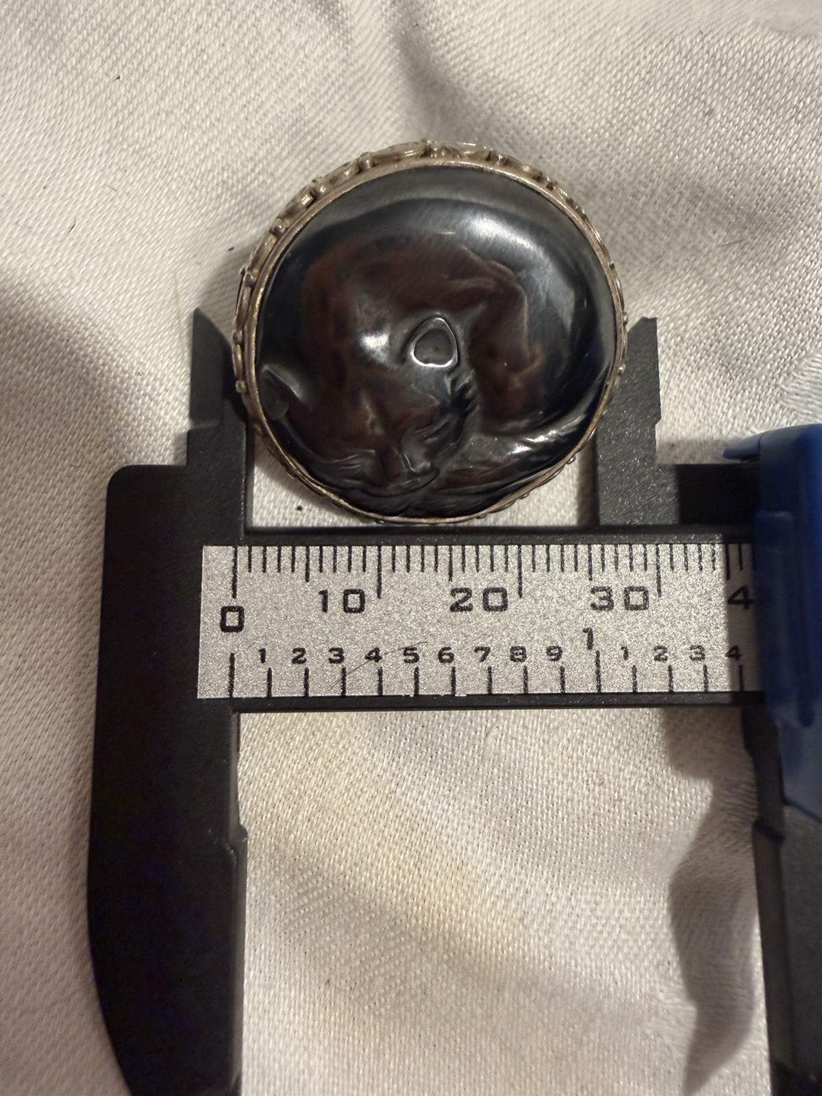 Vintage Silver 925 Sajen Size 8 Hematite Carved Sleeping Cat Ring