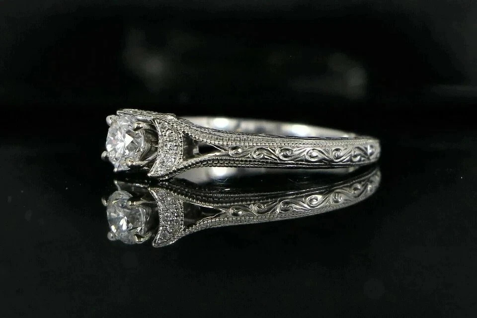 Antique Lab Created Diamond Vintage Style Art Deco Engagement Ring 14K Gold Over