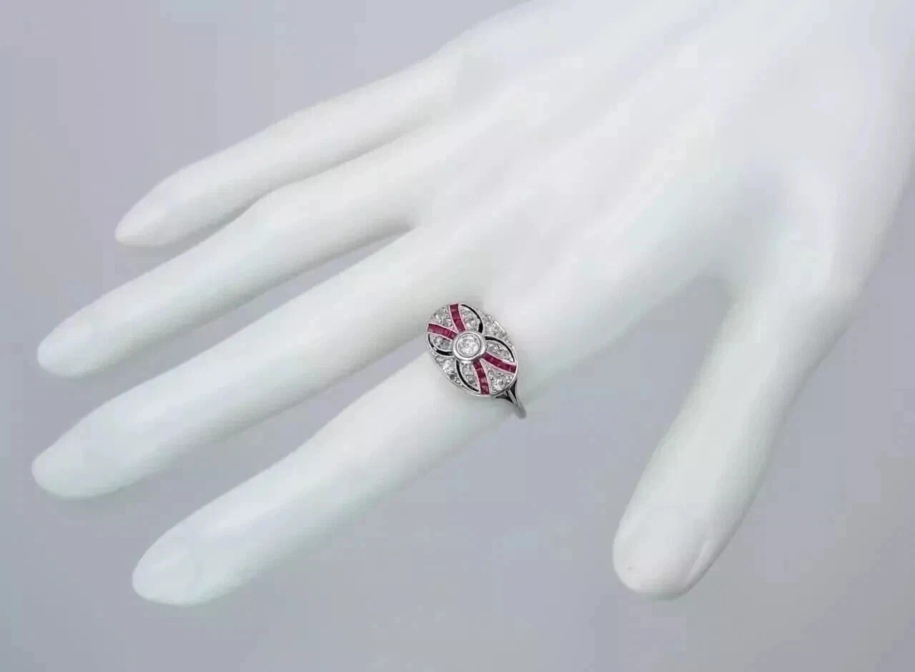 1.23Ct Art Deco Style Lab Created Diamond Wedding Anniversary 925 Silver Ring