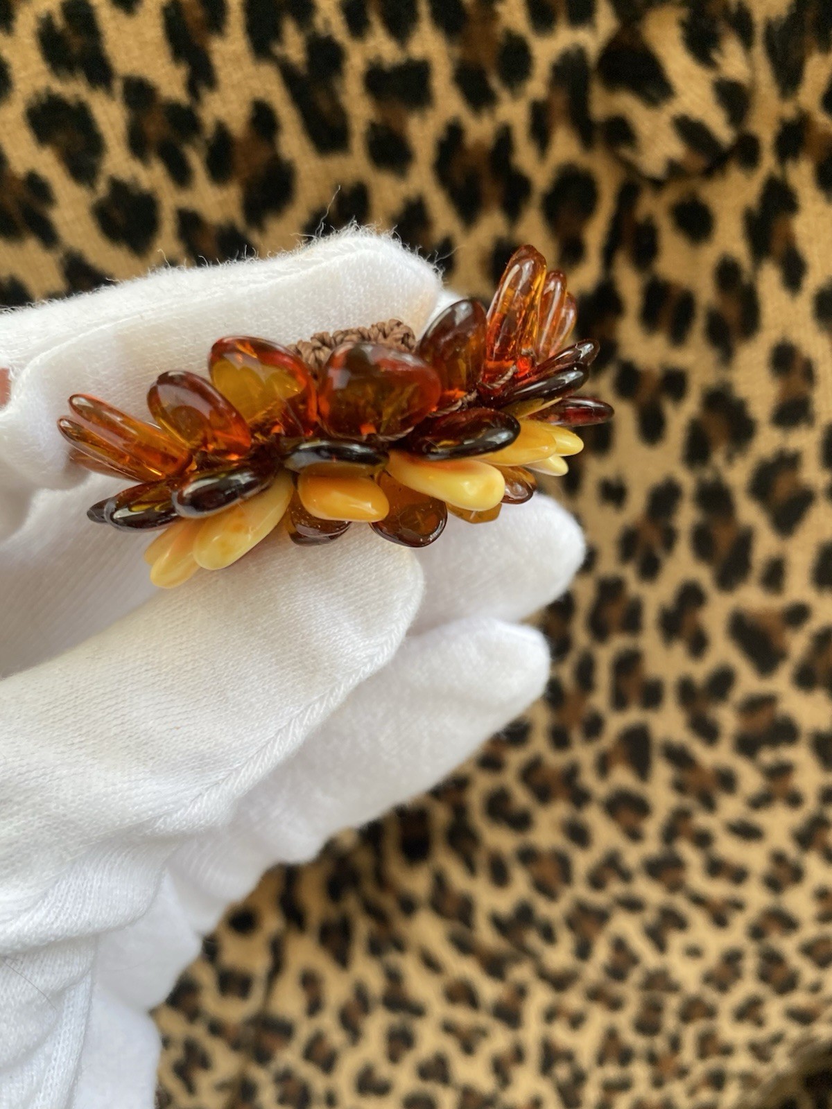 Baltic Amber Honey Butterscotch Cognac Beaded Flower Brooch or Pendent