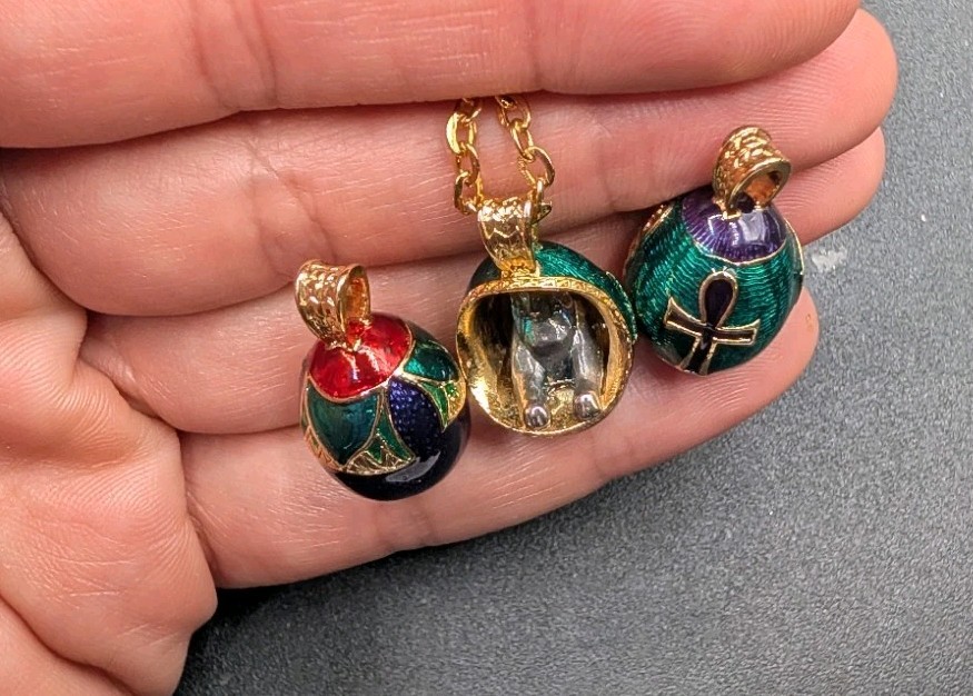 Vtg Edgar Berebi Limited Edition Egyptian Revival Eggs Boat Of Symbols Necklace