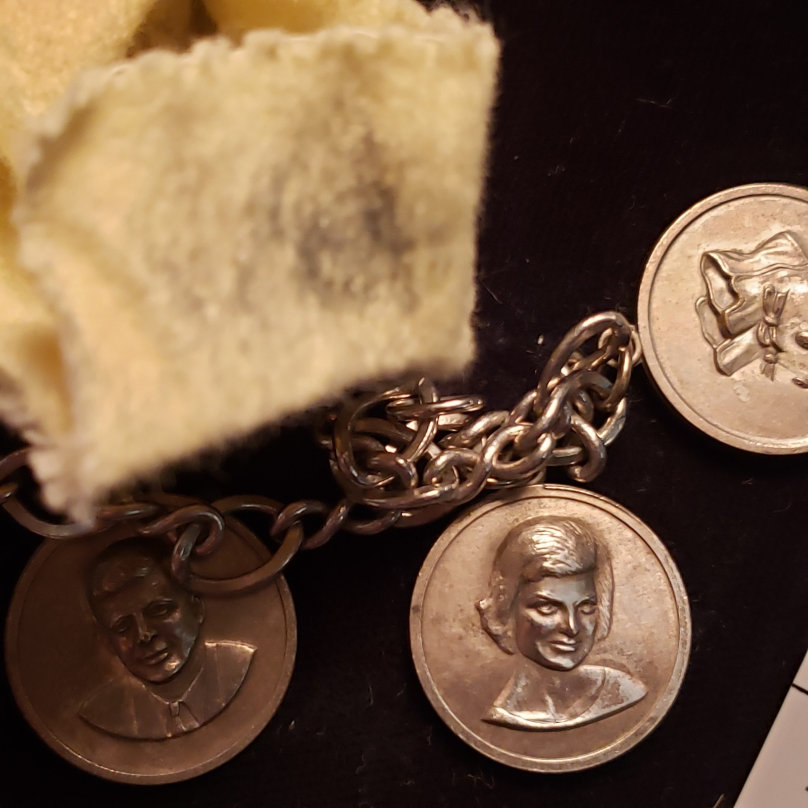 1960’s JFK JOHN JR JACKIE O CHARM BRACELET SILVER TONE