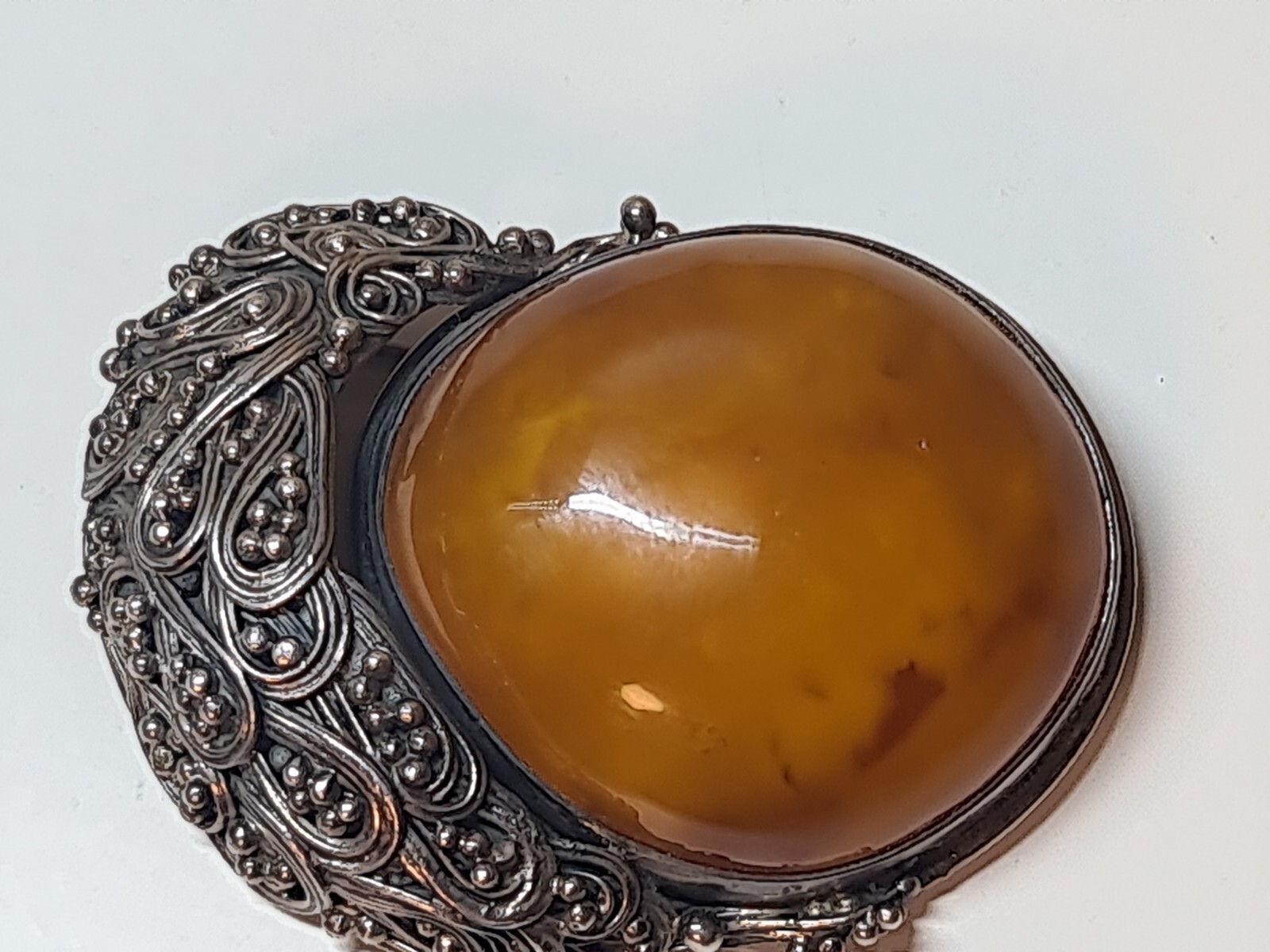 Silver brooch 900 try .with natural amber. Brooch Peacock Tail . made to order .